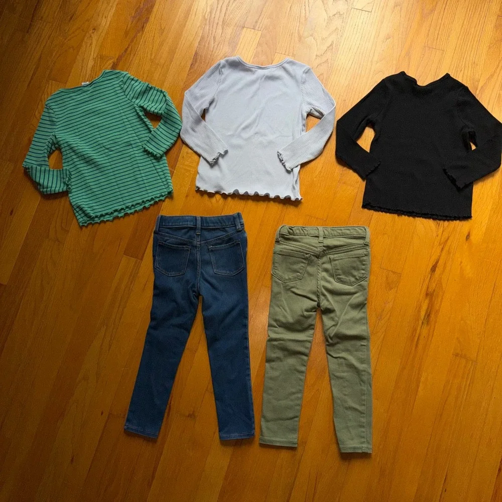 Old Navy Girls 4T Bundle 3 Ribbed Lettuce Edge Tops 2 Jeggings Fall Set Bundle